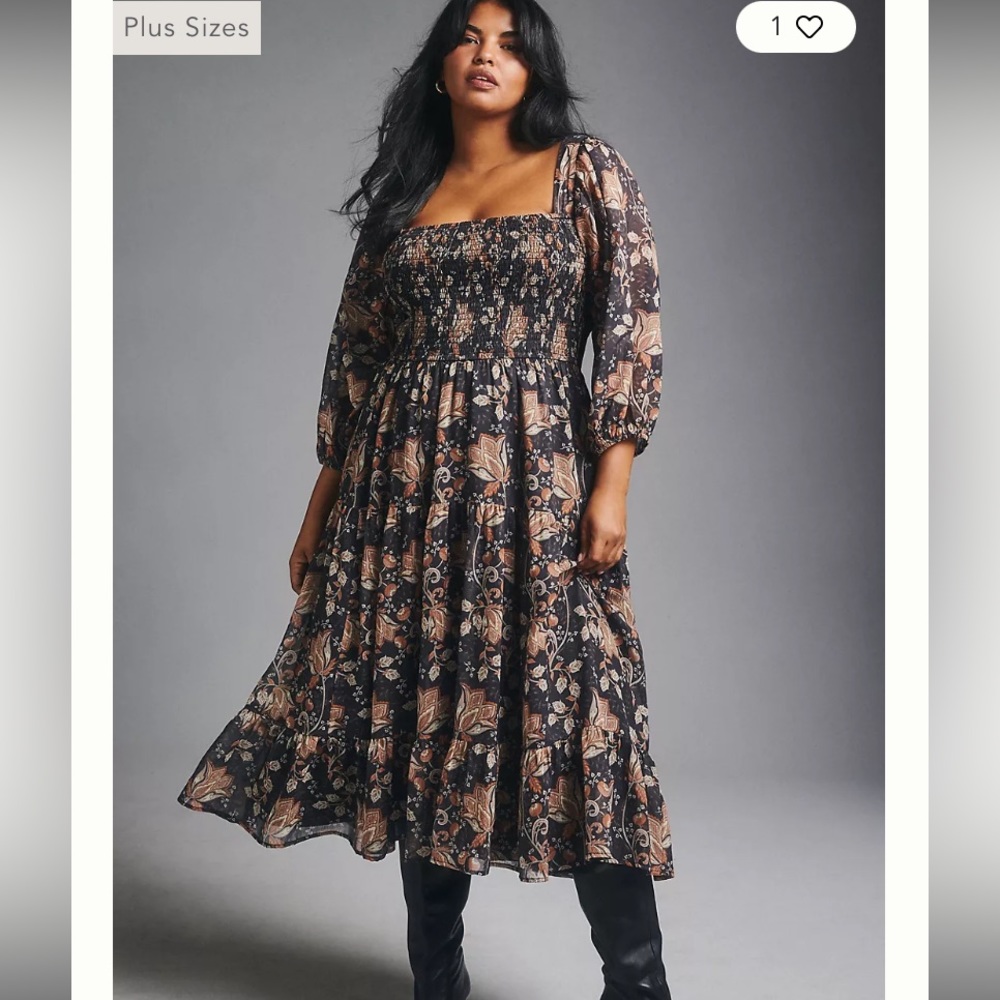 NWT ANTHROPOLOGIE Let Me Be Square-Neck Smocked Maxi Dress 3X